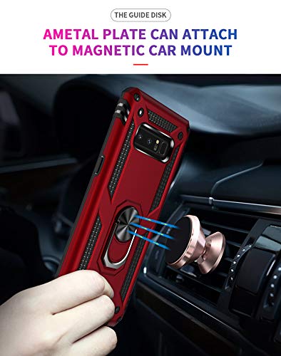 Military Grade Drop Impact for Samsung Galaxy Note 8 Case 360 Metal Rotating Ring Kickstand Holder Built-in Magnetic Car Mount Armor Shockproof Cover for Galaxy Note 8 Protection Case (Blue)