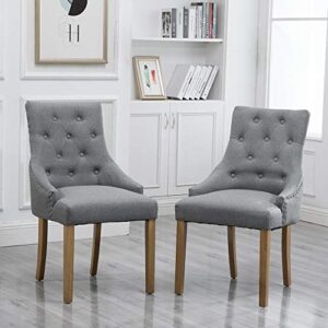 homesailing grey dining chair with arms set of 2 hostess armchairs comfy fabric upholstered with button for kitchen restaurant living room soft high back side chairs (gray)
