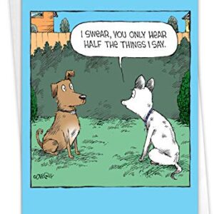 NobleWorks - Funny Anniversary Card with Envelope - Cartoon Marriage Humor, Spouse Notecard for Anniversary - Half Hear C7250ANG