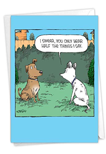 NobleWorks - Funny Anniversary Card with Envelope - Cartoon Marriage Humor, Spouse Notecard for Anniversary - Half Hear C7250ANG