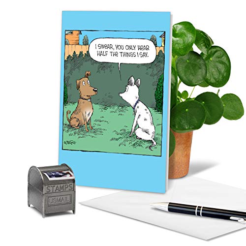 NobleWorks - Funny Anniversary Card with Envelope - Cartoon Marriage Humor, Spouse Notecard for Anniversary - Half Hear C7250ANG