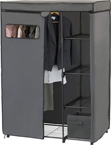 simple houseware freestanding cloths garment organizer closet with cover, dark gray