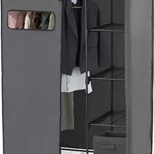 Simple Houseware Freestanding Cloths Garment Organizer Closet with Cover, Dark Gray