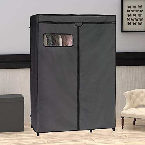 Simple Houseware Freestanding Cloths Garment Organizer Closet with Cover, Dark Gray