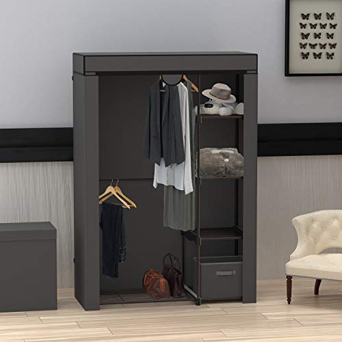 Simple Houseware Freestanding Cloths Garment Organizer Closet with Cover, Dark Gray