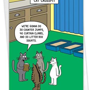 NobleWorks - 1 Funny Animal Card for Birthdays - Pet Cat and Dog Humor, Birthday Notecard with Envelope - Cat Gym C7298BDG