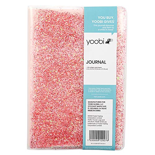 Yoobi | Journal with Liquid Glitter Cover | 6" x 8.5" | Pink Glitter