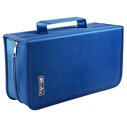 Siveit DVD Case, 128 Capacity CD/DVD Case Wallet Binder Storage Holder Booklet for Car Home Office and Travel (Blue)