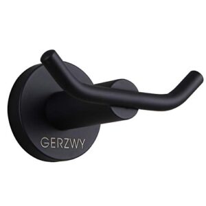 gerzwy bathroom matte black coat hook sus 304 stainless steel double towel/robe clothes hook for bath kitchen modern hotel style wall mounted ag61918-bk