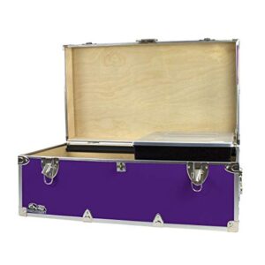 c&n footlockers summer camp trunk with organizer tray - happy camper storage chest - available in 20 colors - 32 x 18 x 13.5 inches (purple)