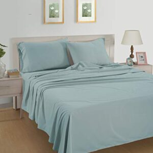 LANE LINEN 100% Organic Cotton Cloud Blue Twin-Sheets Set 3-Piece Pure Long Staple Percale Weave Soft Bedding Sheets for Bed Breathable Fits Mattress Upto 15" Deep