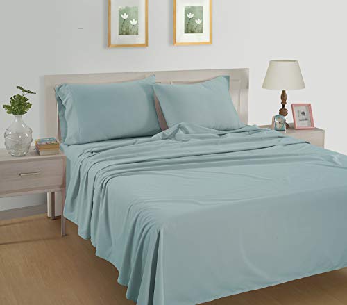 LANE LINEN 100% Organic Cotton Cloud Blue Twin-Sheets Set 3-Piece Pure Long Staple Percale Weave Soft Bedding Sheets for Bed Breathable Fits Mattress Upto 15" Deep