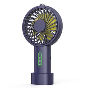 ipow mini handheld fan personal portable fan 3 speed adjustable angle removable base lanyard usb recharging battery operated small desk cooling face fan for home camping disney travel navy blue