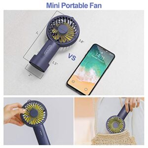 IPOW Mini Handheld Fan Personal Portable Fan 3 Speed Adjustable Angle Removable Base Lanyard USB Recharging Battery Operated Small Desk Cooling Face Fan for Home Camping Disney Travel Navy Blue