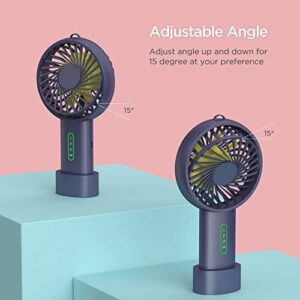 IPOW Mini Handheld Fan Personal Portable Fan 3 Speed Adjustable Angle Removable Base Lanyard USB Recharging Battery Operated Small Desk Cooling Face Fan for Home Camping Disney Travel Navy Blue