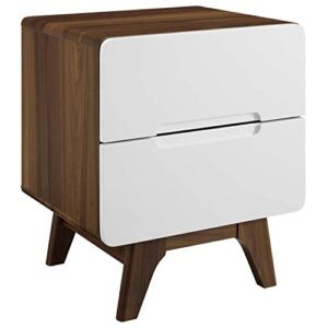 modway origin contemporary mid-century modern 2-drawer bedroom nightstand in walnut white
