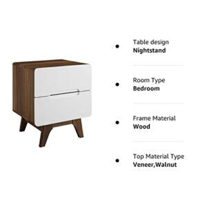 Modway Origin Contemporary Mid-Century Modern 2-Drawer Bedroom Nightstand in Walnut White