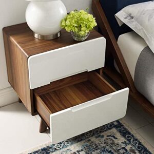 Modway Origin Contemporary Mid-Century Modern 2-Drawer Bedroom Nightstand in Walnut White