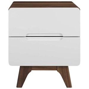 Modway Origin Contemporary Mid-Century Modern 2-Drawer Bedroom Nightstand in Walnut White