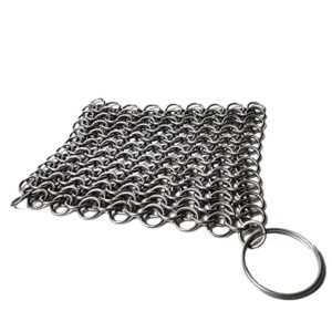 mythrojan chainmail stainless steel scrubber: ideal for cleaning cast iron skillet, wok, cooking pot, griddle or cast iron cauldron maintenance