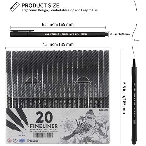 MyLifeUNIT Fineliner Pen Set, 0.4mm Black Fine Liner Sketch Drawing Pen, Pack of 20 (Black-20)