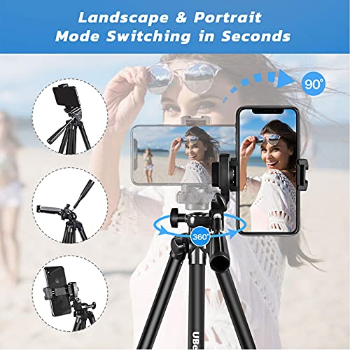 UBeesize Phone Tripod, 51" Adjustable Travel Video Tripod Stand with Cell Phone Mount Holder & Smartphone Bluetooth Remote(Black