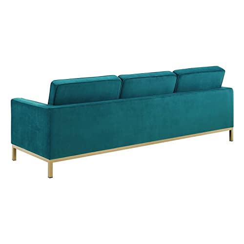 Modway Loft Tufted Button Performance Velvet Upholstered Sofa in Gold Teal