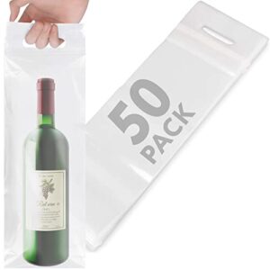 impresa - clear plastic to go wine bags with handles - 50 pack - great for restaurants, bars, travel, and housewarming gifts - fits 25 oz bottles - tamper proof seal