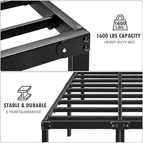 HAAGEEP Metal Platform Bed Frame Queen Size Heavy Duty 14 Inch Beds No Box Spring Steel Slat Frames with Storage Black, AQ