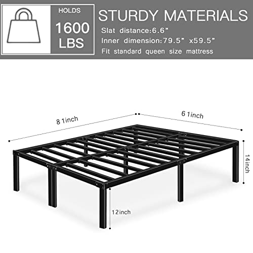 HAAGEEP Metal Platform Bed Frame Queen Size Heavy Duty 14 Inch Beds No Box Spring Steel Slat Frames with Storage Black, AQ
