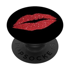 sexy red lips, glam kiss, red sparkle, cute for girls, girly popsockets popgrip: swappable grip for phones & tablets