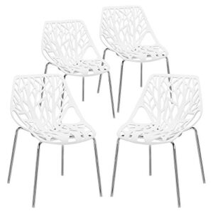 bonnlo modern stackable chair set of 4,kitchen white dining chairs,birch sapling comfy chairs for dining room,living room,waiting room (white)