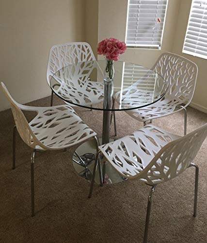 Bonnlo Modern Stackable Chair Set of 4,Kitchen White Dining Chairs,Birch Sapling Comfy Chairs for Dining Room,Living Room,Waiting Room (White)