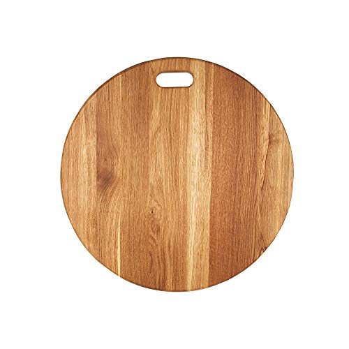 LUX American Oak Wood Diameter 19 inches Oversized Charcuterie Board | Large Cheese Board | Serving Board With Handle for Serving Cheeses, Meats, Crackers, and Wine | Unique Gift (Round Cutting Board)