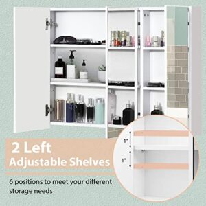 Tangkula Bathroom Medicine Cabinet with 3 Mirror Doors, Wall Mount Wide Mirrored Cabinet with Adjustable Shelf, Triple Mirrored Doors Storage Cabinet for Bathroom Living Room, 36 x 4.5 x 25.5 Inches