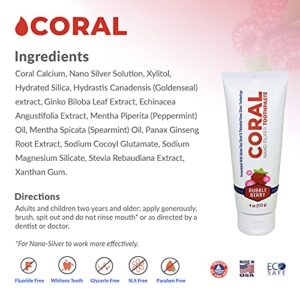 Coral Nano Silver Bubble Berry Fluoride Free Toothpaste, Natural Fluoride Free Teeth Whitening Toothpaste, Coral Calcium Nano Silver Infused SLS Glycerin Free 4 Ounce