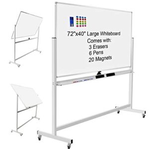 mobile whiteboard 72"x40" magnetic dry erase white boards on wheels double-sided large whiteboard with rolling stand for classrooms, offices and home