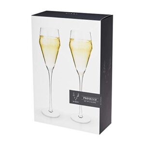 Viski Raye Angled Crystal Prosecco Glasses Set of 2, No-Lead Premium Crystal Clear Glass, Modern Stemmed, Prosecco Glass Gift Set, 8oz