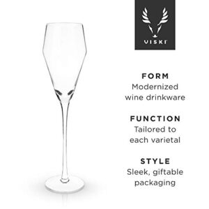 Viski Raye Angled Crystal Prosecco Glasses Set of 2, No-Lead Premium Crystal Clear Glass, Modern Stemmed, Prosecco Glass Gift Set, 8oz