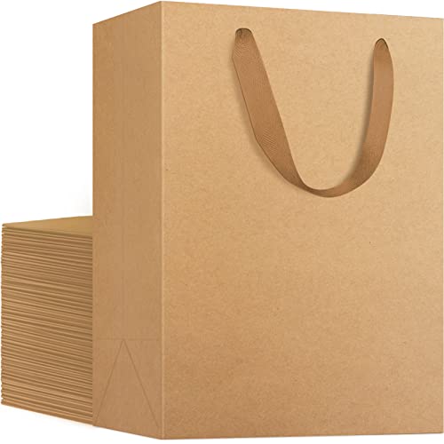 EUSOAR Shopping & Merchandise Bags, Medium Size 25pcs 7.8x3.9x11 inch Brown Kraft Paper Recyclable Gift Bags with Handle Bulk, for Party Favor Craft Retail Business Grocery Boutique Birthday Wedding