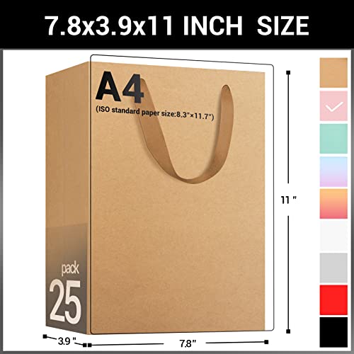 EUSOAR Shopping & Merchandise Bags, Medium Size 25pcs 7.8x3.9x11 inch Brown Kraft Paper Recyclable Gift Bags with Handle Bulk, for Party Favor Craft Retail Business Grocery Boutique Birthday Wedding