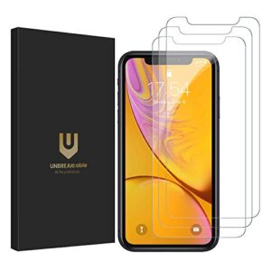 unbreakcable screen protector for iphone 11/ iphone xr [3-pack] [99.99% hd clear] [easy installation frame] [9h hardness] [full coverage] [bubble free][free alignment tool, anti-scratch][ anti-fingerprint] for apple 6.1''