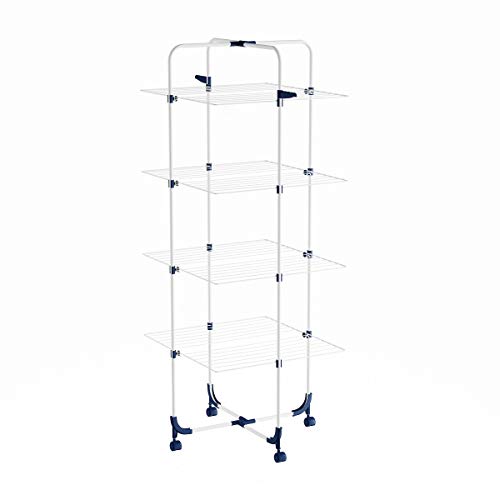 Lavish Home Clothes Drying Rack – 4-Tiered Laundry Station with Collapsible Shelves and Wheels for Folding, Sorting and Air Drying Garments