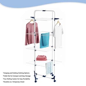 Lavish Home Clothes Drying Rack – 4-Tiered Laundry Station with Collapsible Shelves and Wheels for Folding, Sorting and Air Drying Garments