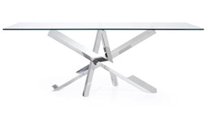 modern cortez 79" clear glass dining table with polished stainless steel base