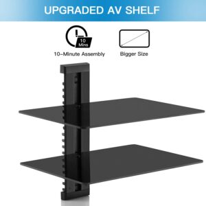 PERLESMITH Floating Wall Mounted Shelf Double AV Shelf with Strengthened Tempered Glasses for DVD Players,Cable Boxes, Games Consoles, TV Accessories - Holds up to 16.5 lbs PSDSK2-1
