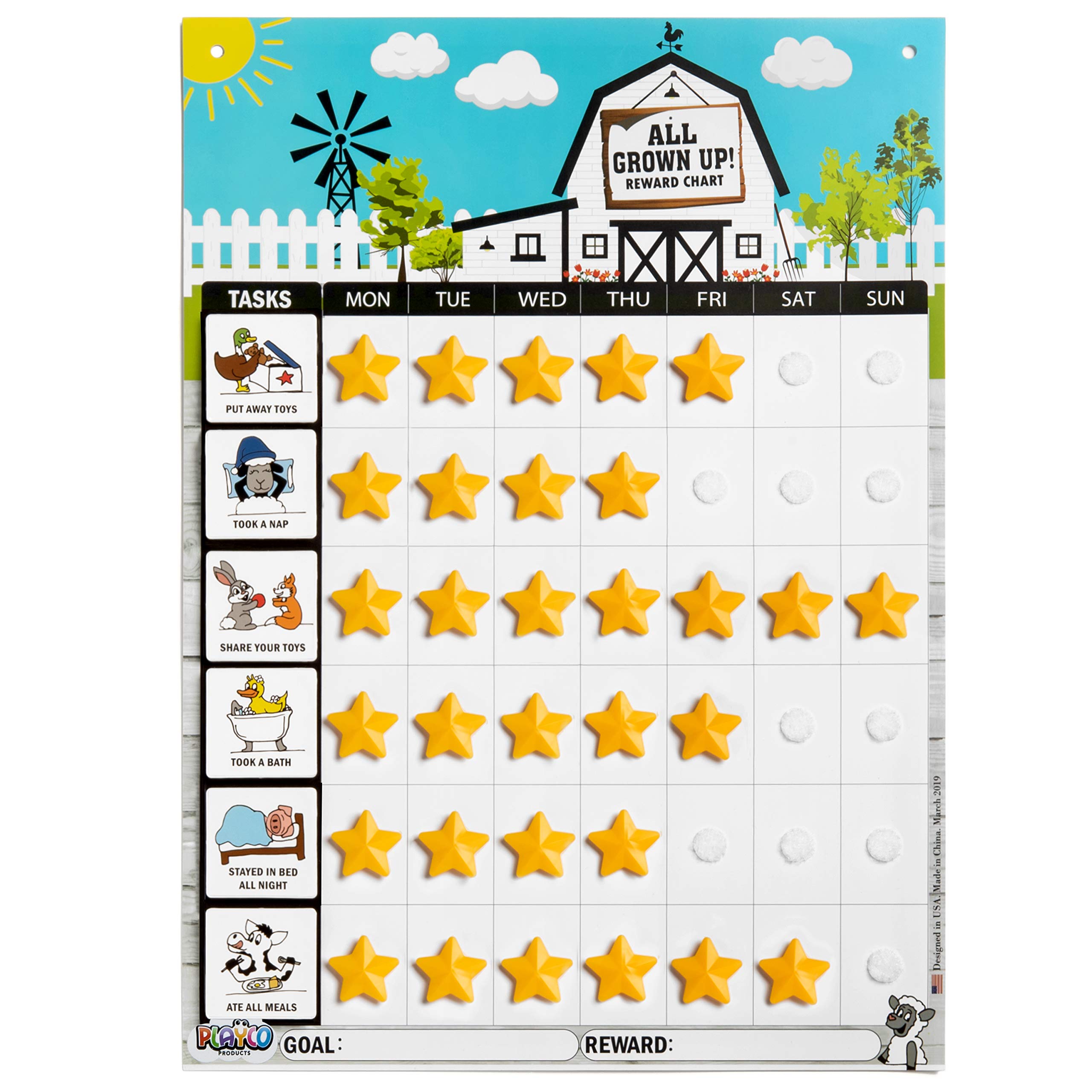 Playco Reward Chart for Kids Chores, Behaviors, Responsibility, Routines - Pre Assembled - Magnetic - A Must Have for Your Parenting Toolkit