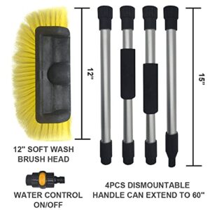 Sengo Car Wash Brush with 12'' Lock Type No Loose No Rotate Soft Bristle Brush and 60'' Dismountable Pole with on/Off Switch for Maximum Cleaning