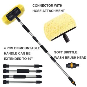 Sengo Car Wash Brush with 12'' Lock Type No Loose No Rotate Soft Bristle Brush and 60'' Dismountable Pole with on/Off Switch for Maximum Cleaning