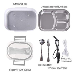 CTSZOOM Electric Lunch Box Food Warmer for Car Truck and Home Portable Food Warmer Heater 3 compartment Container with Spoon and Fork Lunch Box White